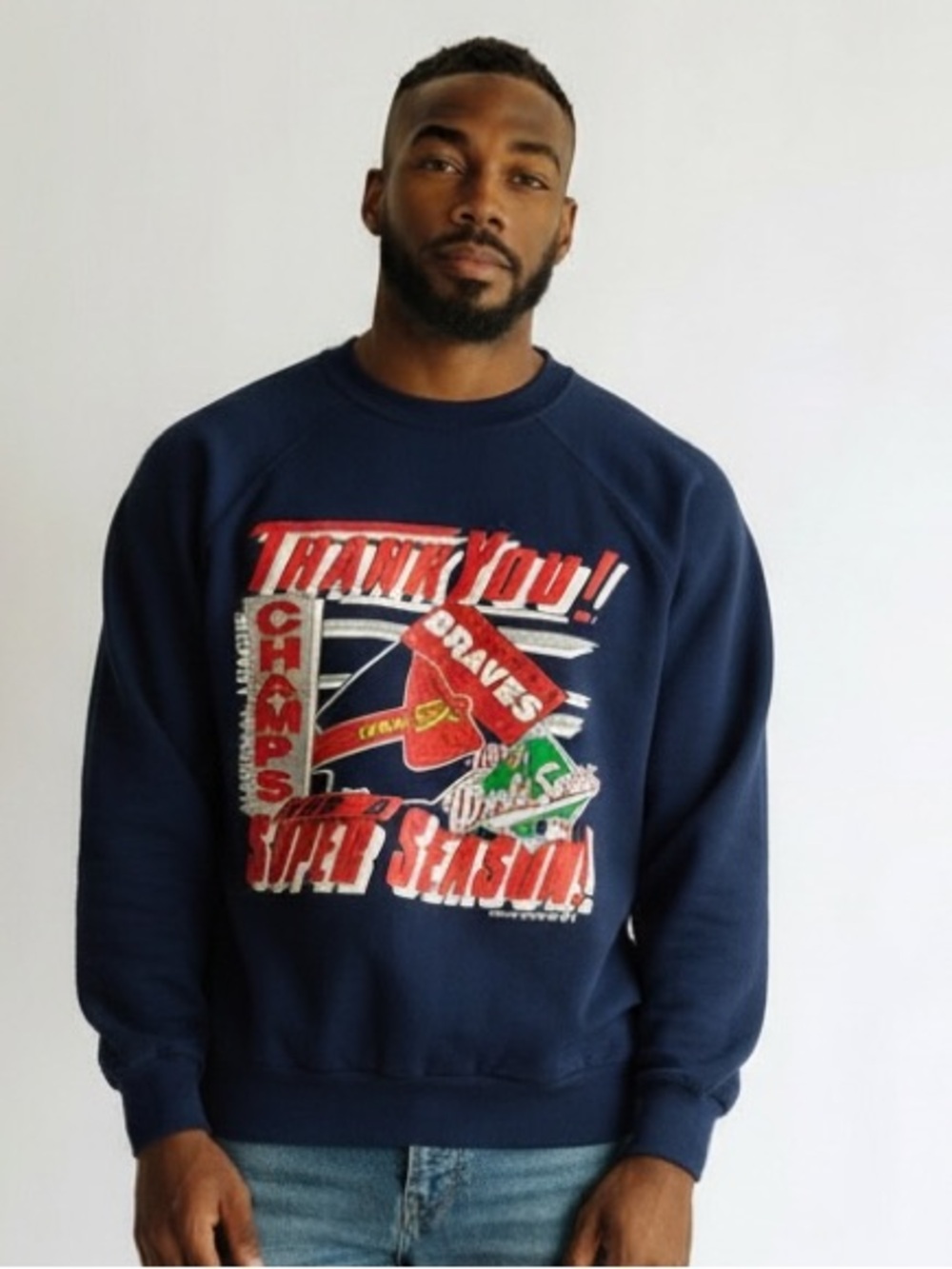 Vintage Tultex Atlanta Braves 1991 World Series Navy Crewneck Sweatshirt Size L